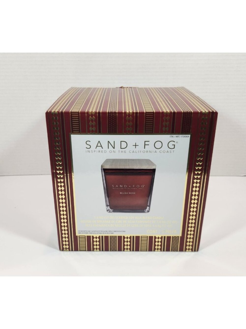 Sand + Fog Blush Rose Scented Soy Wax Blend Candle Square 57 oz Large 4 Wick NEW